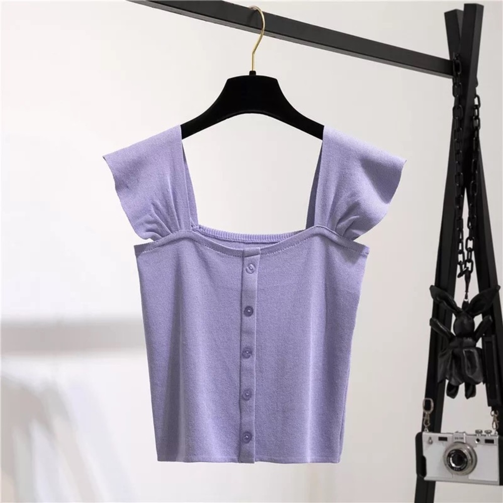 New Purple Cap Sleeve Medium Crop Shirt